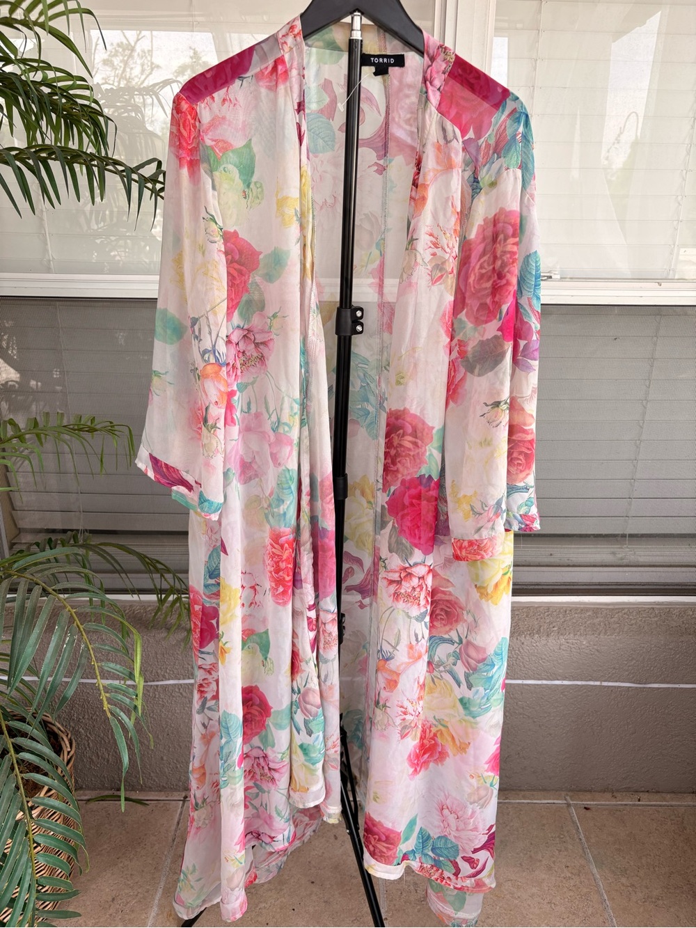 torrid Floral Sheer Maxi Duster in Pink, Teal & Yellow